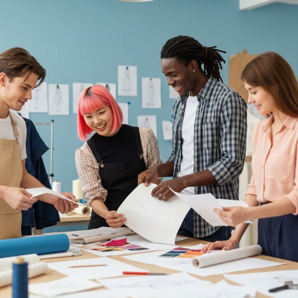 Students collaborating on fashion design